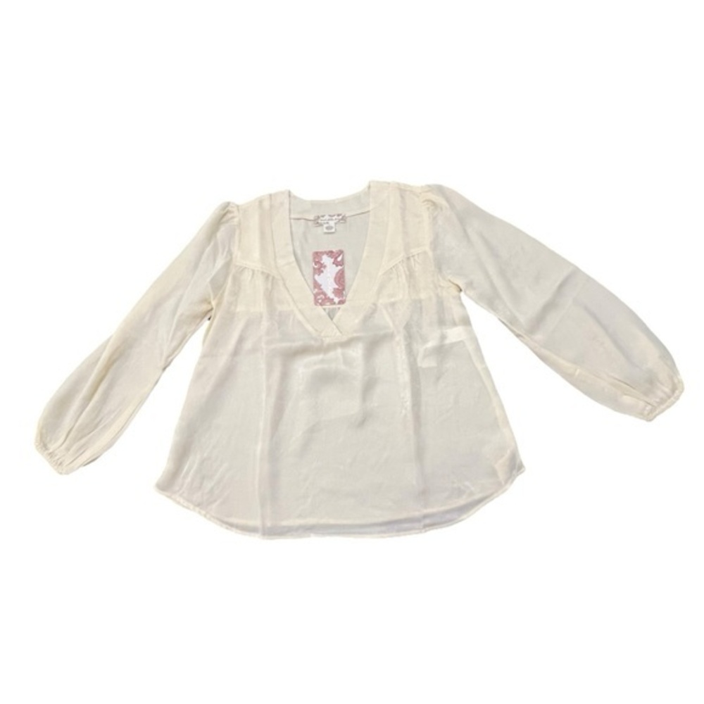NWT B.O.G.‎ Band of the Free Cash Boho Long Sleeve Top Blouse Ivory Small Satin